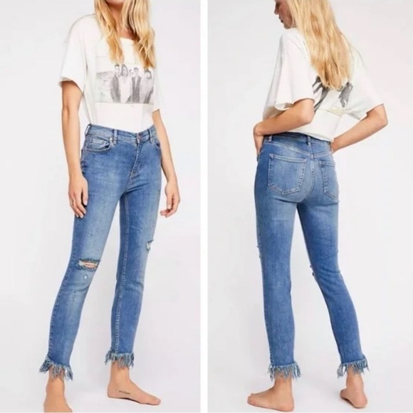 Free People Denim - Free People Great Heights Skinny Jeans Frayed Hem